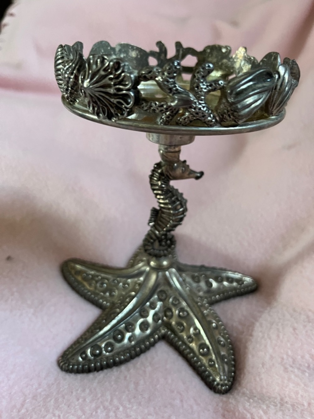 Decorative Silver plated  Seahorse Pedestal Accent -